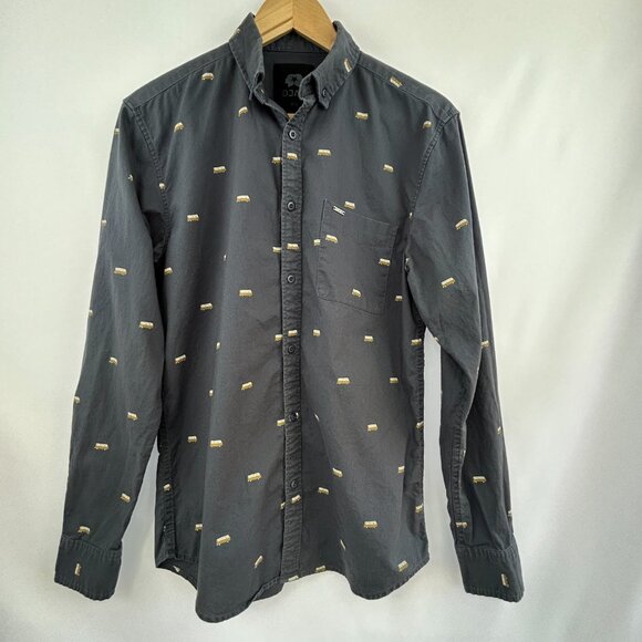 DJAB Men’s navy blue button-down shirt with yellow van print size small - Picture 2 of 8